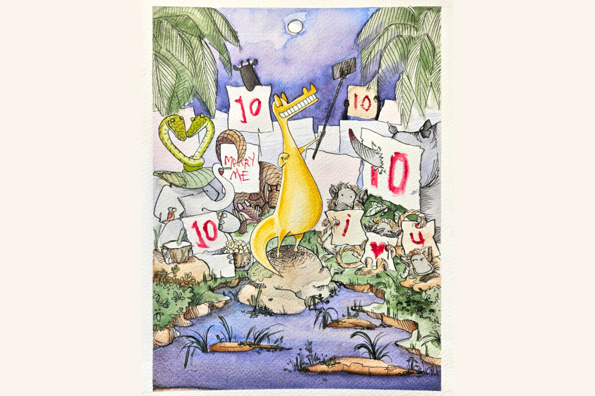 Children's book illustration for How the Crocodile Got Its Bumpy Skin
