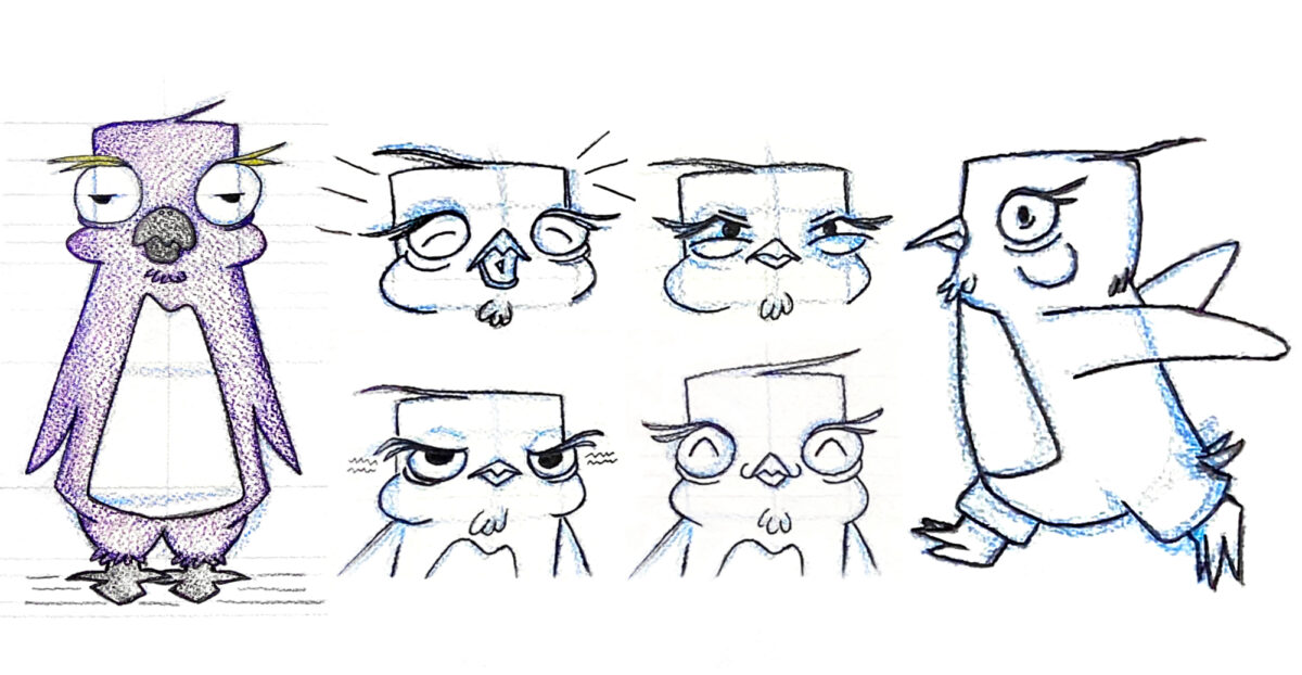 Character design model sheet, actions and expressions
