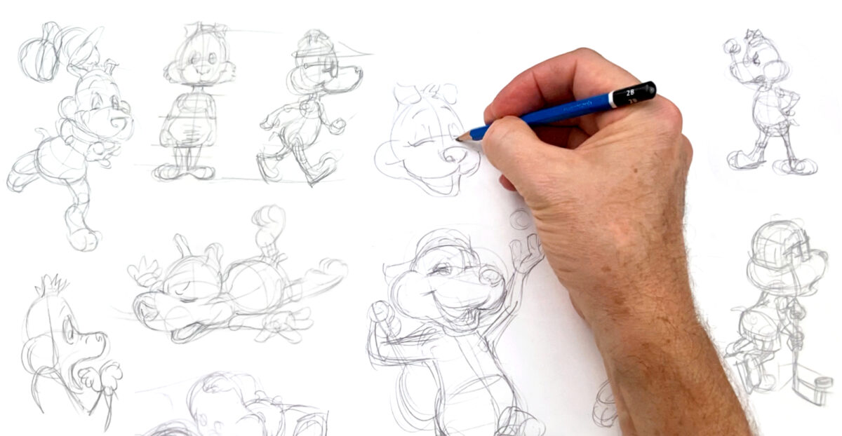 Cartooning character drawings, actions and expressions