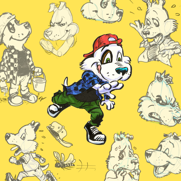 Cartoon drawing of character's actions and expressions