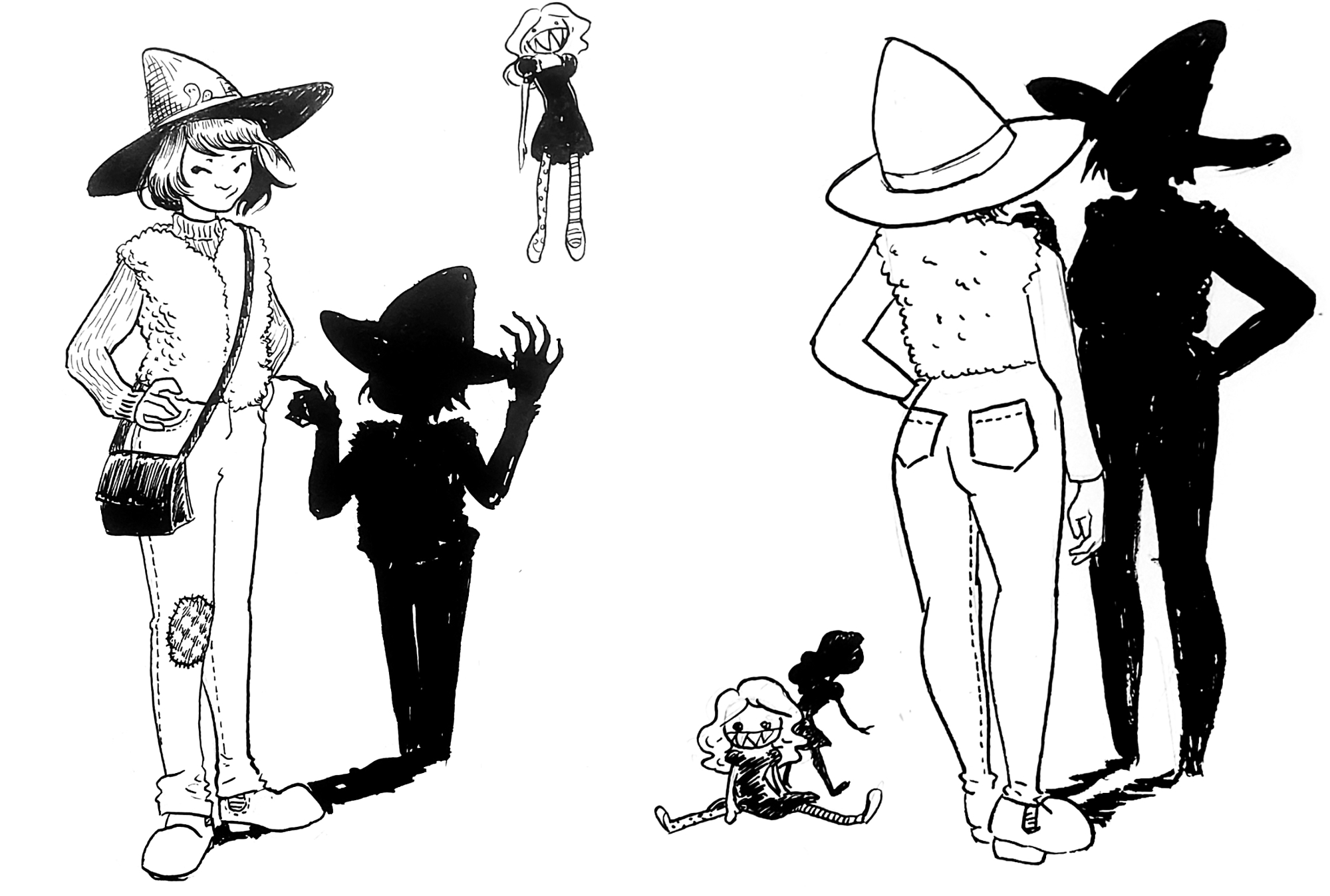 Character design drawings in India ink